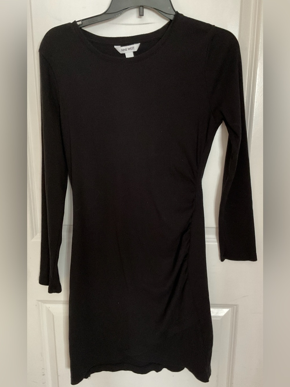 Nine West Black crew neck ruched Long Sleeve Dress